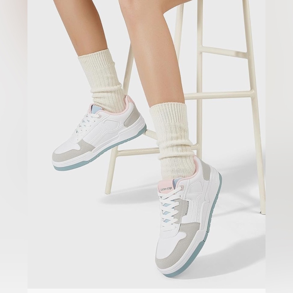 Women's White and Pink Sneakers